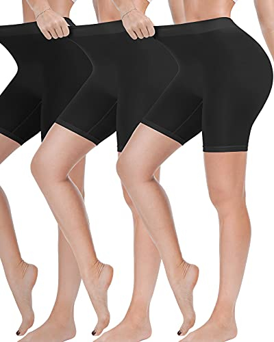 Damen Shorts Radlerhose Kurze, 3er Pack Anti Scheuern Unterhose für unter Kleider, Nahtlos Hohe Taille Frauen Panties Hotpants Damenunterhosen Unterwäsche Boxershorts für Yoga, Fitness, Täglich Tragen