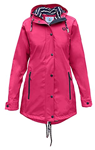 MADSea Damen Regenmantel Friesennerz | halblanger wasserdichter Regenparka | winddicht mit maritimen, weiß/blauen Innenfutter | Kapuze Außentaschen mit Reißverschluss