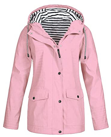 Tomwell ImperméAble Manteau à Capuche Long Femme De Pluie Trench Capuche à La Mode Couleur Unie Femme Manteau De Pluie Rain Coat Hoodie Vestes Waterproof B Rose S
