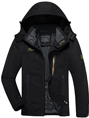 KEFITEVD Softshelljacke Herren Wasserdicht Atmungsaktiv Outdoor Jacke Leicht Funktionsjacke mit Kapuze Männer Frühling Wanderjacke Schwarz 2XL