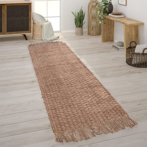 Paco Home Teppich Wohnzimmer Naturfaser Handgearbeitet Jute Meliert Modernes Muster Boho Stil, Grösse:80x250 cm, Farbe:Natur 3
