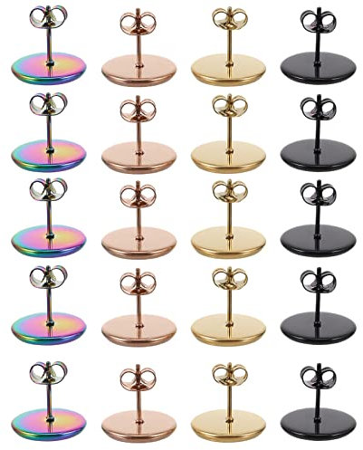 EXCEART 20 Stücke Ohrringe Lünette Rohlinge mit Ohrmuttern Ohrstecker Cabochons Einstellungen Tablett für DIY Handwerk Ohrring Schmuck Herstellung 12MM