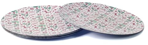Rammento 4-Pack 33cm Round Plastic Christmas Placemats | Red & Green Holly, Festive Charger Plates, Christmas Tableware Dinner Set for 4 | Underplates for Festive Dining & Celebrations, Xmas Placemats