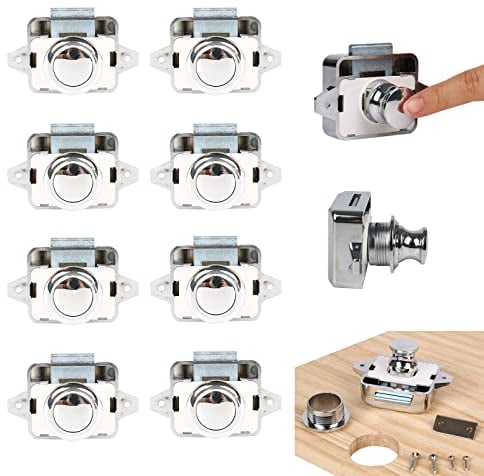 10 Stück Push Button Catch Door Lock Verriegelung für Wohnmobil Schrank, Großes Cabinet Lock Catch Schranktürschloss Möbelschloss Taste Catch Lock für Motorhome Caravan Van RV Camper (Silber)
