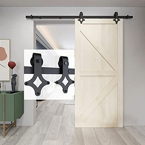 BARNSMITH 6FT 182cm Sliding Door Kit Heavy Duty Carbon Steel Closet Barn Door Track Hardware, Rhombic Shape Hanger
