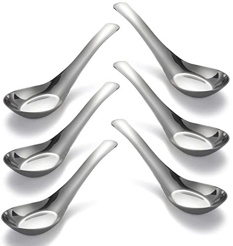 Juego de 6 cucharas de sopa de acero inoxidable, cucharas de sopa chinas pulidas con espejo, cucharas de sopa asiáticas para caldo de postre, cereales, miso tailandés, ramen