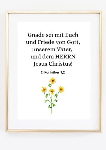 Din A4 Kunstdruck ohne Rahmen - Bibelvers Psalm Korinther - Gnade sei mit Euch - Frieden Religion Gott Typographie Bild Poster Geschenk