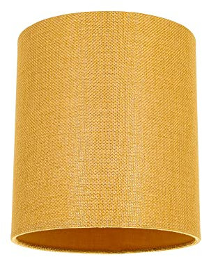 Happy Homewares Contemporary and Sleek Ochre Mustard Linen Fabric Small Cylindrical Lamp Shade 60w Maximum | 16cm x 18cm | for Table Lamp, Wall or Pendant | Inner Cotton Lining