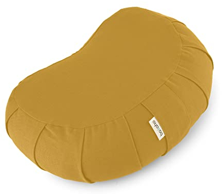 basaho CRESCENT Zafu Meditationskissen Yogakissen | Bio-Baumwolle | Buchweizenschalen | Abnehmbarer und waschbarer Bezug (Senfgelb)
