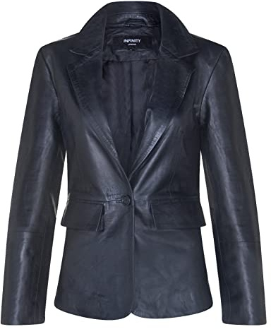 Ladies Black Real Leather Blazer Jacket Casual Retro One Button Classic Jacket 4XL