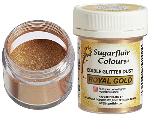 Sugarflair Edible Lustre Labensmittelfarbe Pulver, Royal Gold, 10 g | Essbares Glanzpulver für Torten, Cupcakes, Fondant, Marzipan, Schokolade und Royal Icing, Feines Pulver mit intensivem Glanz