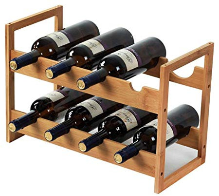 MAZAGE Organisation de Rangement de Cuisine Bouteille de vin sur Pied Tonneau en Bambou 8 Bouteilles Porte-Bouteilles en Bambou Armoire en Bambou Style Vintage Porte-Bouteilles Support de Rangement