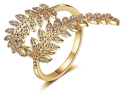 Bishilin Verlobungsringe Verstellbar, Ring Personalisiert Damen Blätter mit Zirkonia Eheringe Hochzeit Ringe Frauen Gold