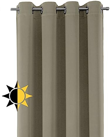 Verdunkelungsgardine mit Ösen, Blackout Ösenschal Blickdicht abdunkelnd, Größe und Farbe wählbar (Breite: 140 cm, Höhe: 245 cm, Hellbraun)