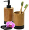 KADAX 2-Teiliges Badezimmer-Set, Seifenspender und Zahnputzbecher in Holzoptik, Badezimmerzubehör für WC, Hygienisches Bad-Set für Zuhause und Badezimmer (Holz-Schwarz)