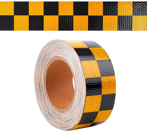 GORGECRAFT 5cmX 25m Reflektierendes Gefahrenwarnband Schwarz-Orange Kariert Hochintensiver Wasserdichter Reflektor Sicherheitswarnstreifen Klebeband Outdoor-Aufkleber Für Fahrzeuge Auto Boot Anhänger