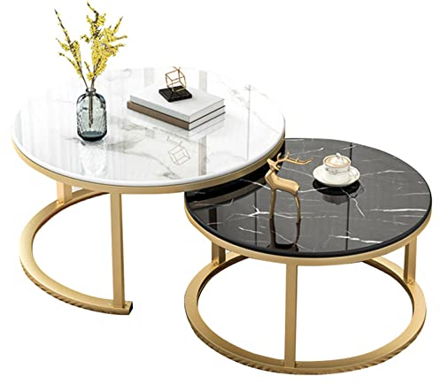 SORVA Table Basse Ronde Moderne, Table gigogne en Verre trempé et métal, Ensemble de 2 Tables d'appoint, Tables centrales de canapé pour Le Salon