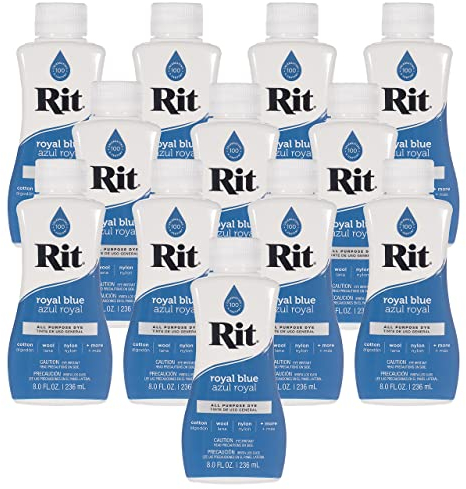 Rit Dye - Tinte líquido para telas de 8 onzas para ropa, decoración y manualidades, color azul real (paquete de 12)