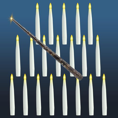 22 LED Flammenlose Kerze mit Zauberstab Fernbedienung, Christmas Flackernde Schwimmkerzen, Hängende Leuchtende Kerzenlichter, Dekoration Stabkerzen Fensterkerzen, Floating Candles für Halloween