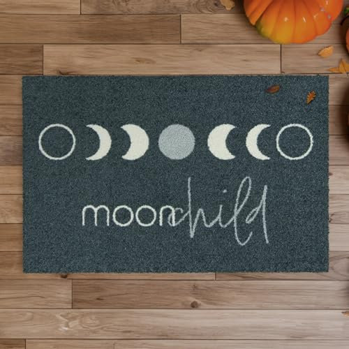 MOCAVI Fußmatte 45x70 cm Moonchild innen außen Schmutzfangmatte Motiv Mond-Phase, Astrologie, Yoga Fußabtreter Sauberlaufmatte, Türvorleger grau, Sonne