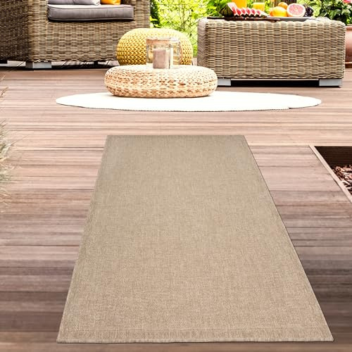 CARPETIA In- & Outdoor Teppich Uni Natur Beige Sisal-Look 60x180 cm | Pflegeleicht, wetterfest, UV-beständig und langlebig, OEKO-TEX geprüft, für Balkon, Terrasse, Garten & Küche