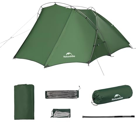 Naturehike Camping Zelt mit vorzelt für 1-2 Personen Leichtgewicht doppellagiges Kuppelzelt Wind- und wasserdicht Leicht zu tragen Einfach und schnell aufzubauen Zweiseitige Türöffnung Mit Wohnbereich