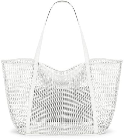 KALIDI FANCY FOREST Faltbare Mesh Strandtasche XXL Familie, Große Strandtasche Badetasche Shopper Tasche Damen für Urlaub Sauna Sport,Weiß