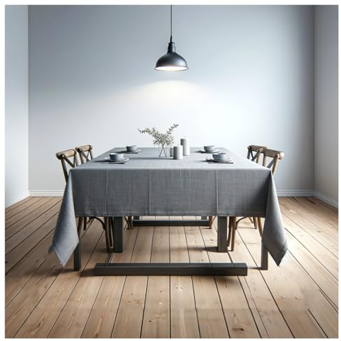LLCUTESHOP Rechteckige Tischdecke Grau 155 x 400cm, Knitterfreie Tischtuch Elegante Grau Leinen Tischdecke Einfarbig Eckig, Ausgeschnittenes Design, Premium Handgefertigt, Leinenoptik Abwaschbar