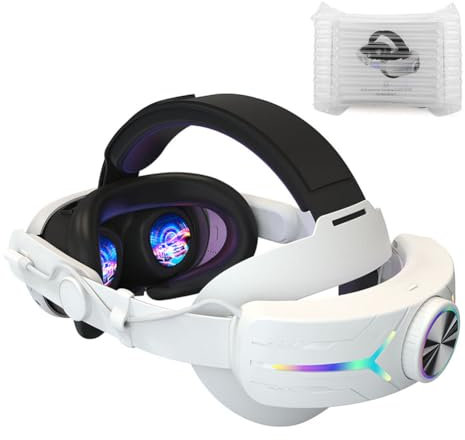 AZURAOKEY RGB Light Battery Head Strap Compatible with Meta Quest 3, 8000mAh Battery, Adjustable, White, Black, Black and White