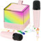 Mini Karaoke Machine for Kids Adults with 2 Wireless Microphones Portable Bluetooth Speaker w/LED Lights Music Player Toys for Birthday Party （Pink）