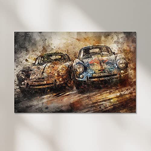Dekomundo Porsche Oldtimer Rennen Auto Poster, Leinwandbild oder Bild mit Rahmen, 50x70 cm, Fotoposter