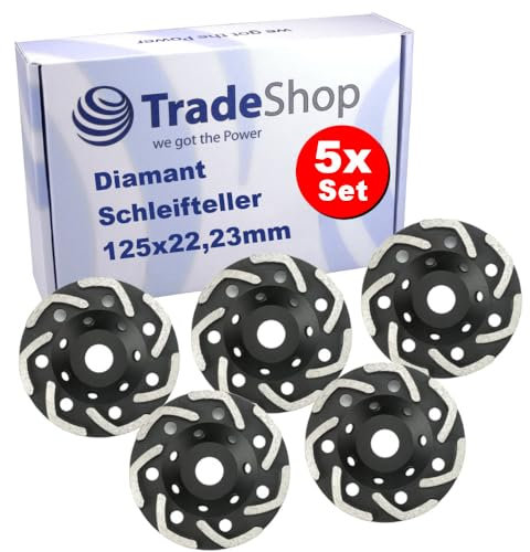 5x Trade-Shop V-Segment Diamant Schleifteller/Schleiftopf 125 x 22,2mm kompatibel mit DeWalt Eibenstock Festool Hilti Flex Collomix Schleifer Fräse Granit Marmor