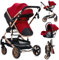 Nine point nine Trio Passeggino Neonati, Passeggino 3 in 1 con Doppia Modalità Spinta Reversibile, Carrozzina per Neonati con Grande Nacelle, Passeggino Trio con Telaio in Alluminio (739 Red)