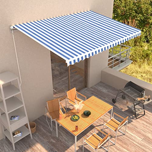 Home Items, Manuell einziehbare Markise, 450 x 300 cm, Blau und Weiß, Anzugmöbel