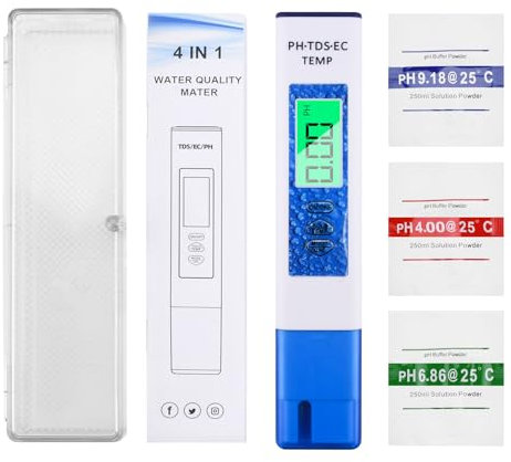 PH Messgerät, Aideepen 4 in 1 PH/TDS/EC/TEMP Digital Wasserqualität Tester, ph wert messgerät für Trinkwasser, Pool, Aquarium, Teich Mit Kalibrierpulver