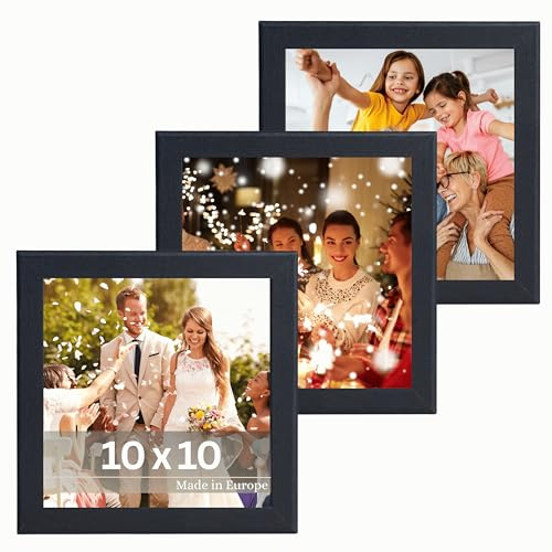 VictoR Bilderrahmen Dali 3er Set 10x10 cm schwarz | moderner Holzrahmen, Fotorahmen Holz - Quadratischer Bilderrahmen Set schwarz 10x10 mit bruchsicherem Acrylglas