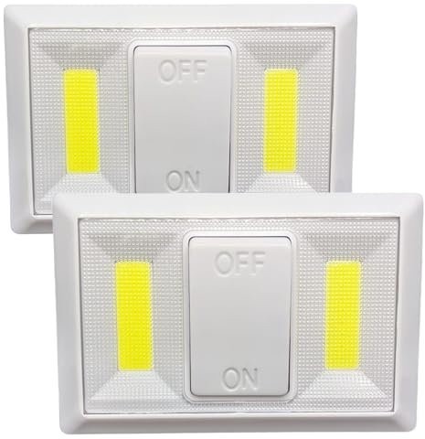 Jandei – Pack 2x Luces Nocturnas LED con Interruptor Encendido - Apagado, 110 Lm, Luz Auxiliar de Pasillo, Dormitorio, Salón, Cocina, Armario (Funcionan con Pilas AAA no incluidas)