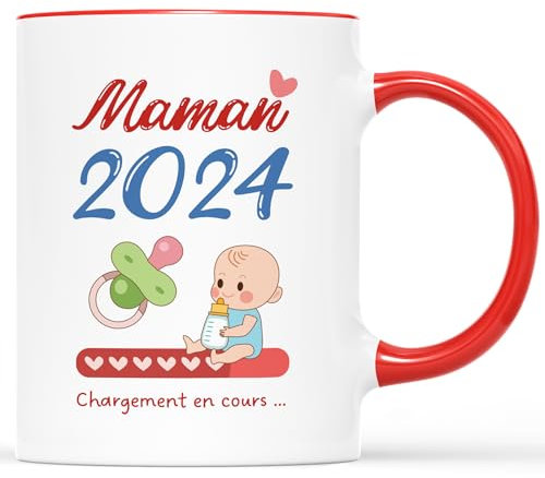 𝗖𝗔𝗗𝗘𝗔𝗨 𝗣𝗟𝗨𝗦 Mug Personnalisé Année - Maman 2024 - Cadeau Pour Futur Parents, Cadeau Maternité, Cadeau Annonce de Grossesse, Mug Fêtes Des Mères Enceinte, Mug Grossesse, Tasse Future Maman