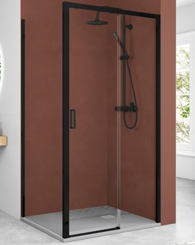 Mampara Ducha Rectangular Frontal Corredera 1 Puerta 1 Fijo | Cristal 5mm Antical Transparente | Perfil Negro 120cm (Adaptable 118,7-122,7cm) X 70cm