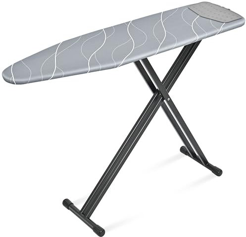 KINGRACK Folding Ironing Board, 134 x 33cm Metal Panel Iron Board with Silicon Iron Rest, Heat & Scorch Resistant Cover, Height Adjustable, Heavy-Duty Compact, Dark Grey