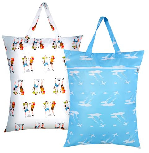 Sandiyago 2 Stück Wäschesack Reise, Wasserdichte Reise Wäschebeutel, Wäschebeutel Reise, Waschbarer Camping Dry Wetbag Stoffwindeln, Tasche Geeignet für Reise-Workout-Windeln mit Nasser Kleidung