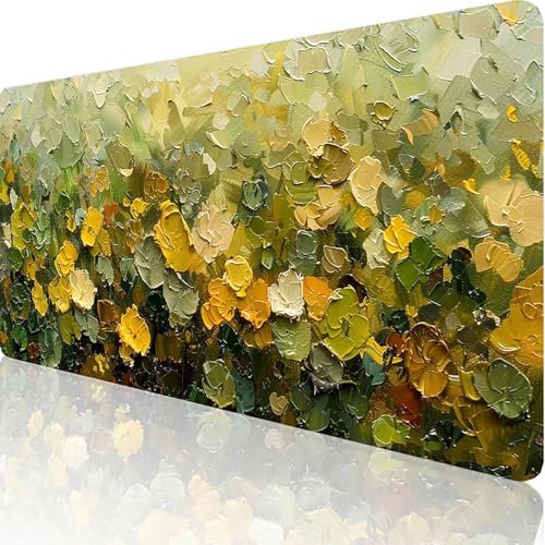 Large Mouse Mat 48 x 24 x 0.1 inch, Extended Mouse Mat Green Mouse Pad Leaf Desk Pad, Adults Gaming Mouse Pad, Thickening Keyboard Pad with Stitched Edges Non-Slip Rubber Base for Desk Decor N-6-4