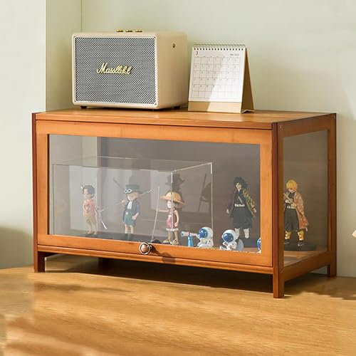 Vitrine aus Glas mit natürlichem Bambusrahmen und Einzeltür-Design, antiker Stil, 60 x 32 x 40 cm, Meer- und staubdicht, Braun