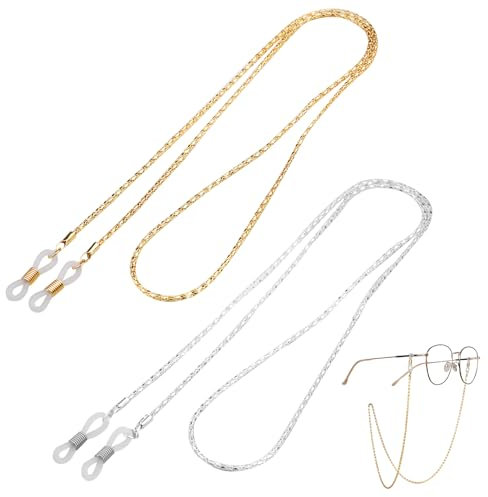 2 PCS Eye Glasses Chain, Chain for Glasses Around neck Women Men Featuring Gold Silver Colors, Adjustable Anti-Lost Retainer Lanyard Necklace for Glasses Sunglasses and Masks
