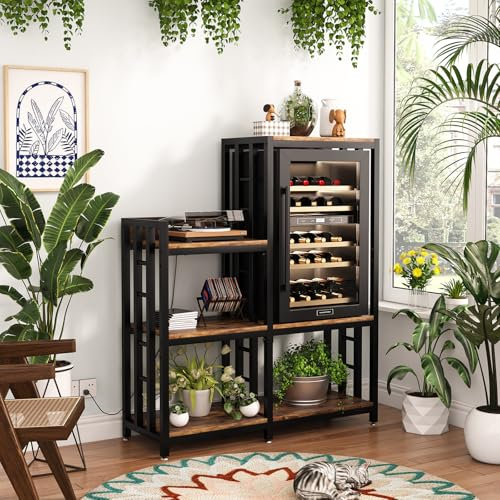 METYERRY 6-Tier Adjustable Mini Fridge Cabinet with Power Outlet,Kitchen Bakers Rack with Storage,Mini Fridge and Microwave Stand,Coffee Bar, Free Standing Shelf for Kitchen, Home Office,Rustic Brown