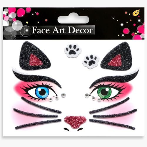 Gesichtstattoo, Face Art Sticker Katze,Katze Aufkleber Gesichtstattoo,Face Tattoo Aufkleber,Ablösbare Glitzer Gesicht Aufkleber,für Karneval,Halloween,Weihnachten