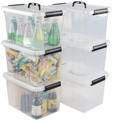 Ucake 10 L Plastic Clear Storage Box with Lids, 6 Packs | Latch Boxes with Handle