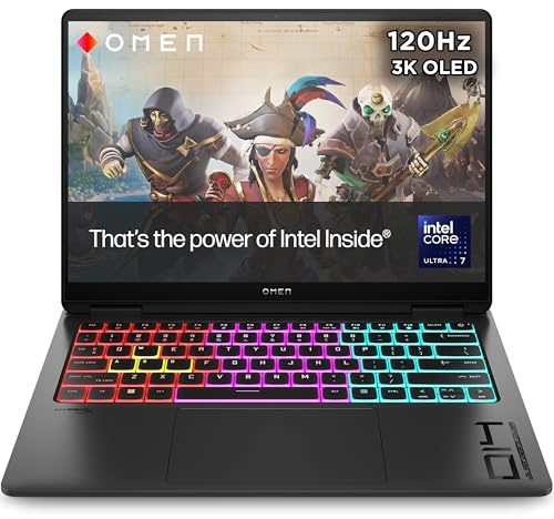 HP OMEN Transcend 14 Gaming Laptop | Intel® Core™ Ultra 7-255H Processor | 32GB RAM | 1TB SSD | NVIDIA GeForce RTX 5060 | 120 Hz VRR 3K OLED Display | Windows 11 | Fast charge | 14-fb1007sa
