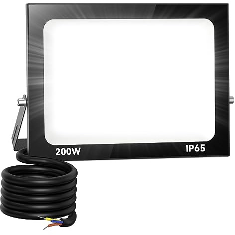 Zelvia 200W LED Strahler Außen 5000LM Superhell LED Strahler 6500K Kaltweiß Scheinwerfer Außen IP65 Wasserfest Fluter Außenstrahler für Sportplatz Garage Garten Hotel