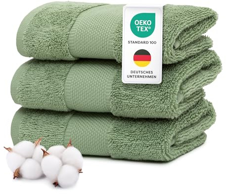 Wolkenfeld Set Asciugamani Bagno 3 Pezzi Premium - 30x50cm - Puro Cotone Low Twist 550 g/m² – Certificato OEKO-TEX®, Extra Morbidi e Assorbenti, Bianco, Set Asciugamani Bagno Viso e Bidet Verde Salvia